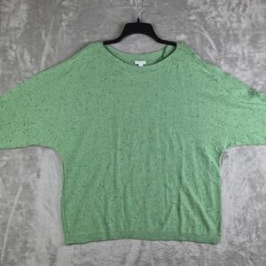 J Jill Sweater Womens XL Green Knit Boat Neck 3/4 Dolman Sleeve Speckled Comfort